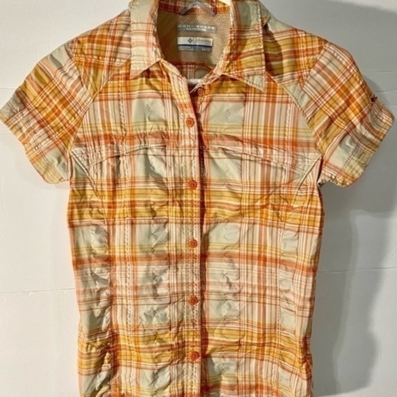 Columbia Omni Shade Button Up Short Sleeve Shirt Sun Protection Size X/S Orange - Picture 1 of 5